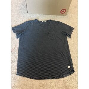 Marine Layer Saddle Hem T Shirt Mens L Navy Blue White Striped Crew Neck Pocket
